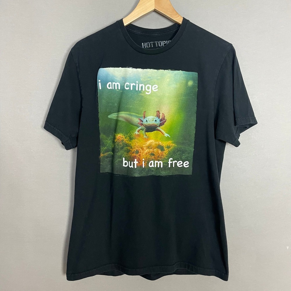 Hot Topic I Am Cringe But I Am Free Axolotl Graphic Tee Black Medium Novelty Top